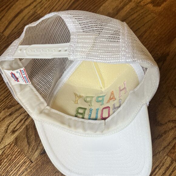 Foam SnapBack Mesh Braid Trucker Hat Cap White “HAPPY HOUR” Colorful NWT Adjust - Picture 7 of 9